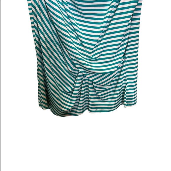 Michael Kors Teal White Stripe Drapery Knotted Waist Size Large Blouse - Picture 4 of 8